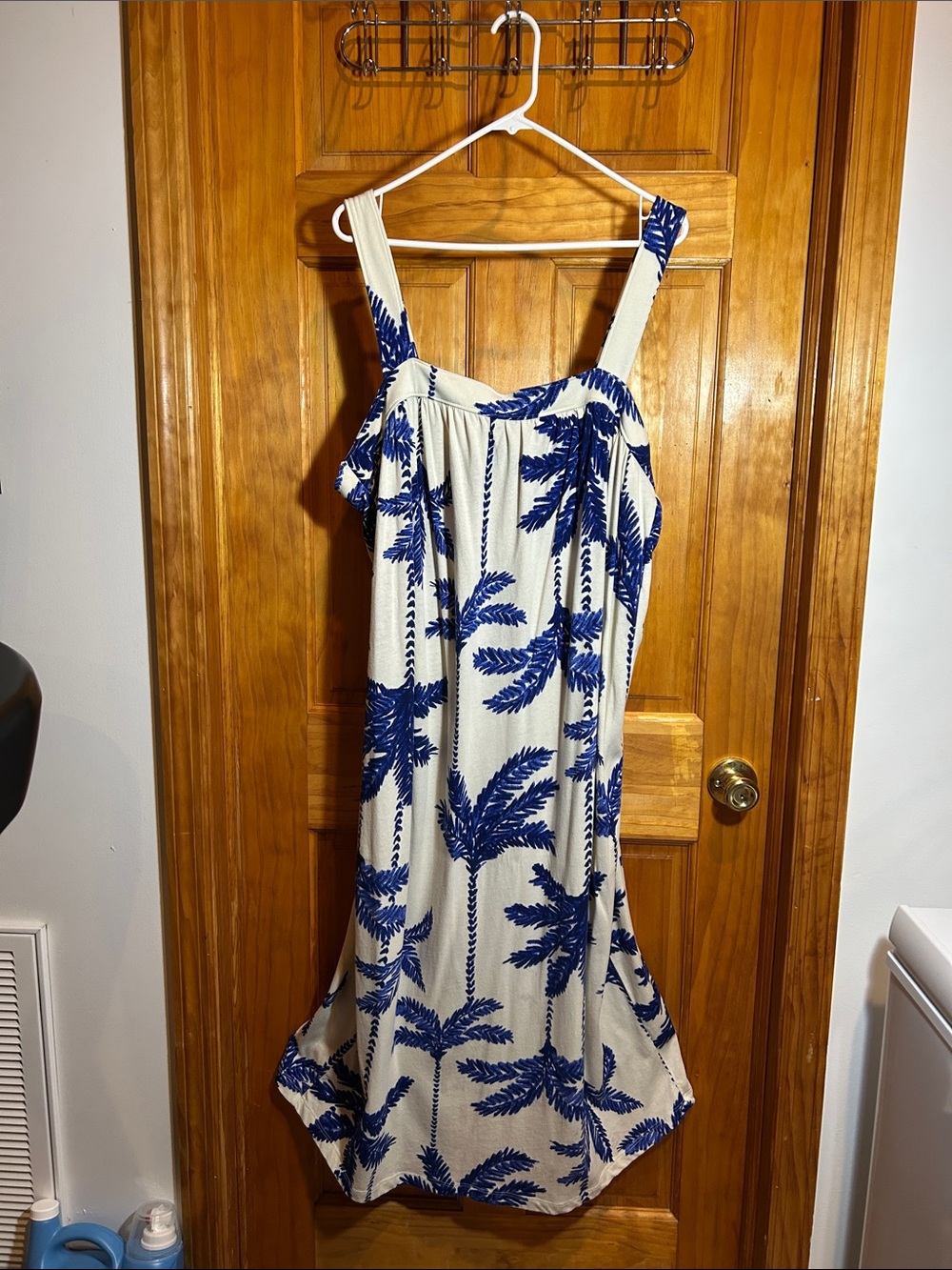 H&M Cream Maxi Dress with Blue Palm Print